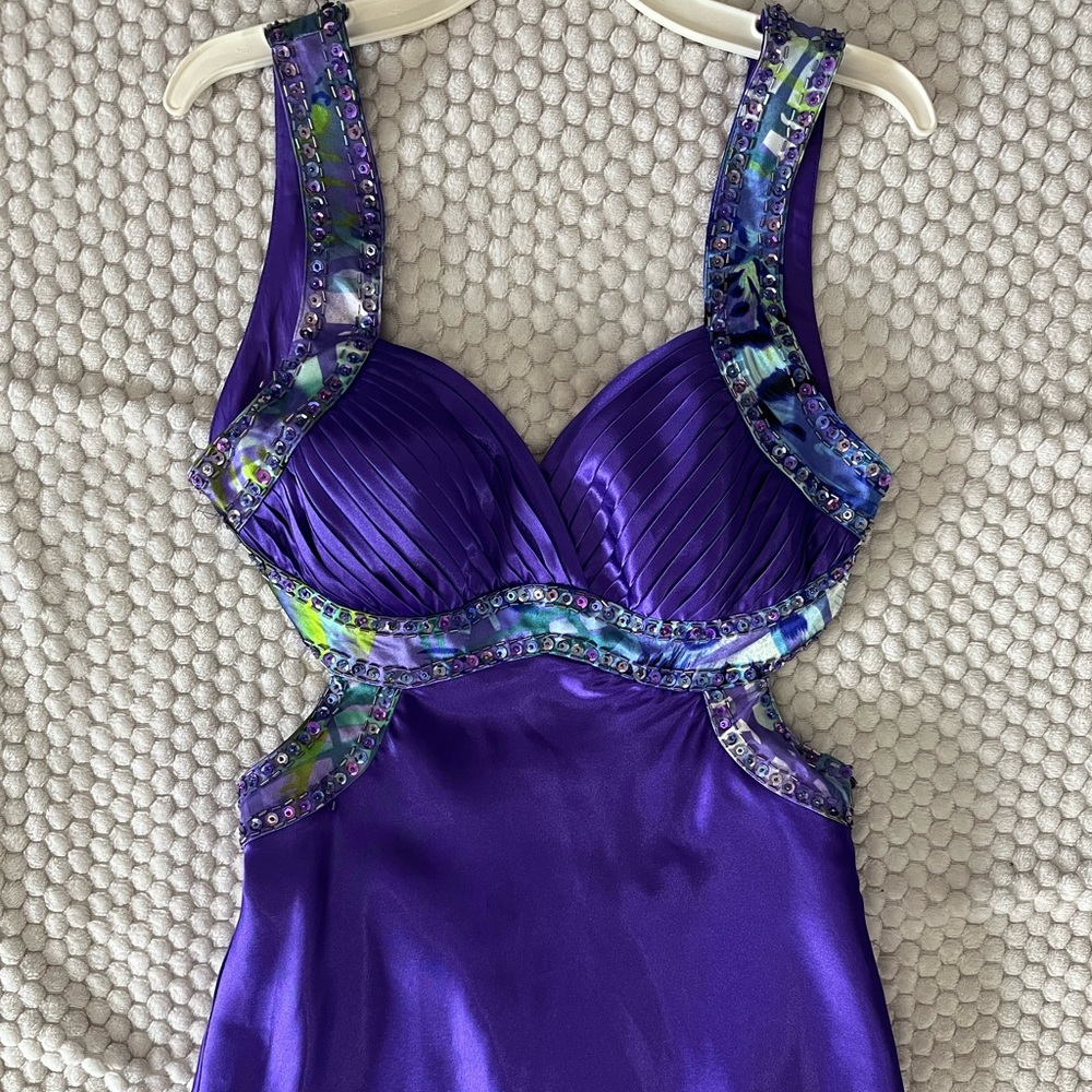Purple long cut out gown, prom gown, homecoming